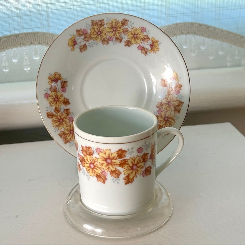 Vintage Floral Demitasse Cup Teacup and Saucer Set